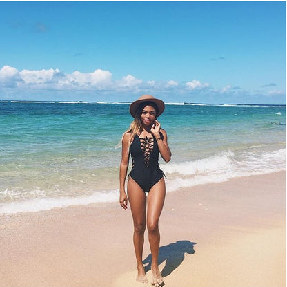 Sexy Bikini Deep V Back Triangle Bandage One Piece Swimsuit